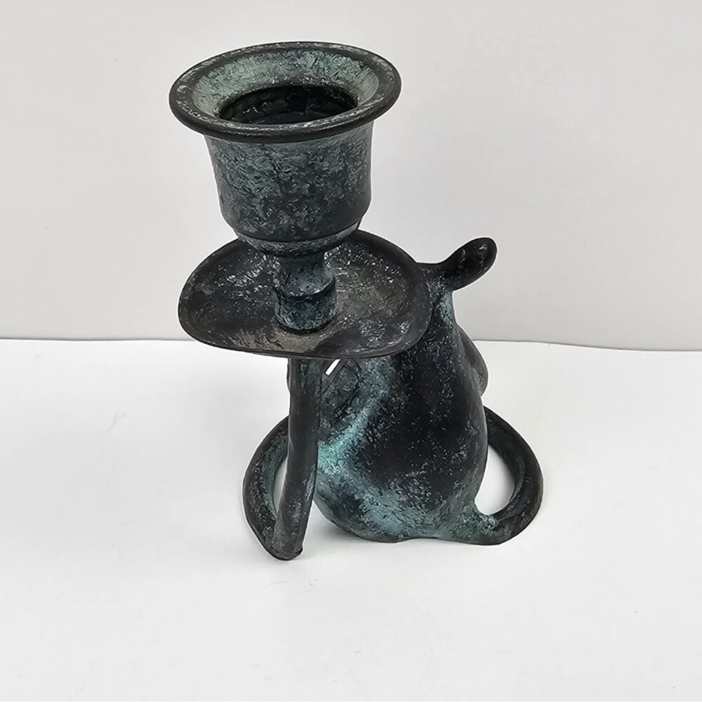 SPI Brass Mouse Reading Book Candlestick Candle Taper Holder 1991 Vintage Green - Picture 3 of 7